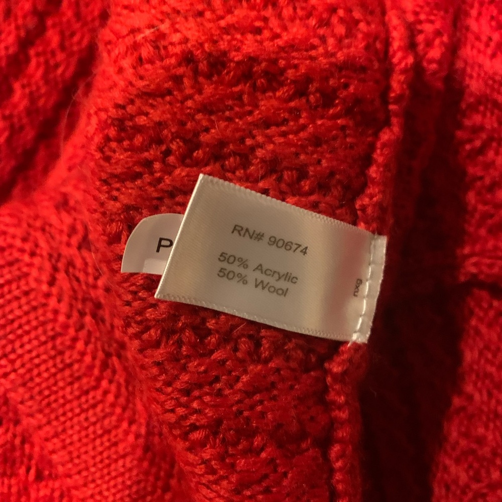 Boston Proper Red Sweater Cardigan with Faux Leather Black Trim - Picture 6 of 6